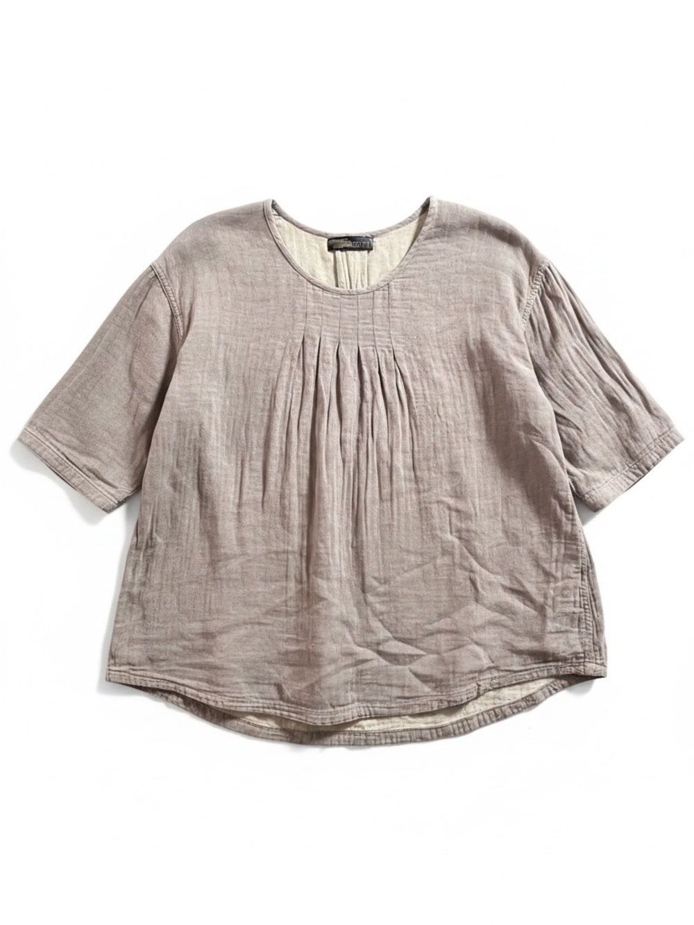 THA NGEN Oversized Cotton Tunic Top Beige Taupe Pleated Front Size M